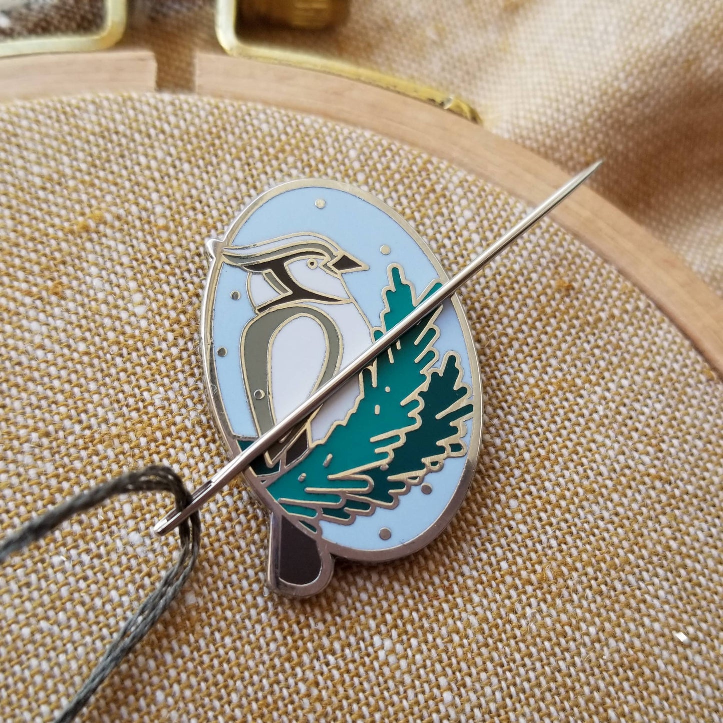 Winter Bird Enamel Needle Minder