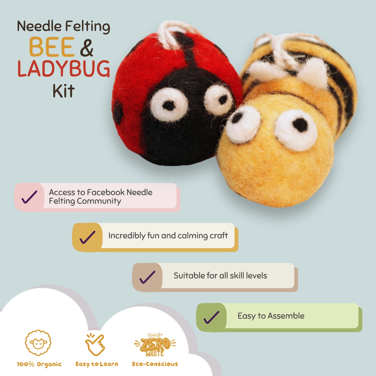 Needle Felting Bee and Ladybug Kit