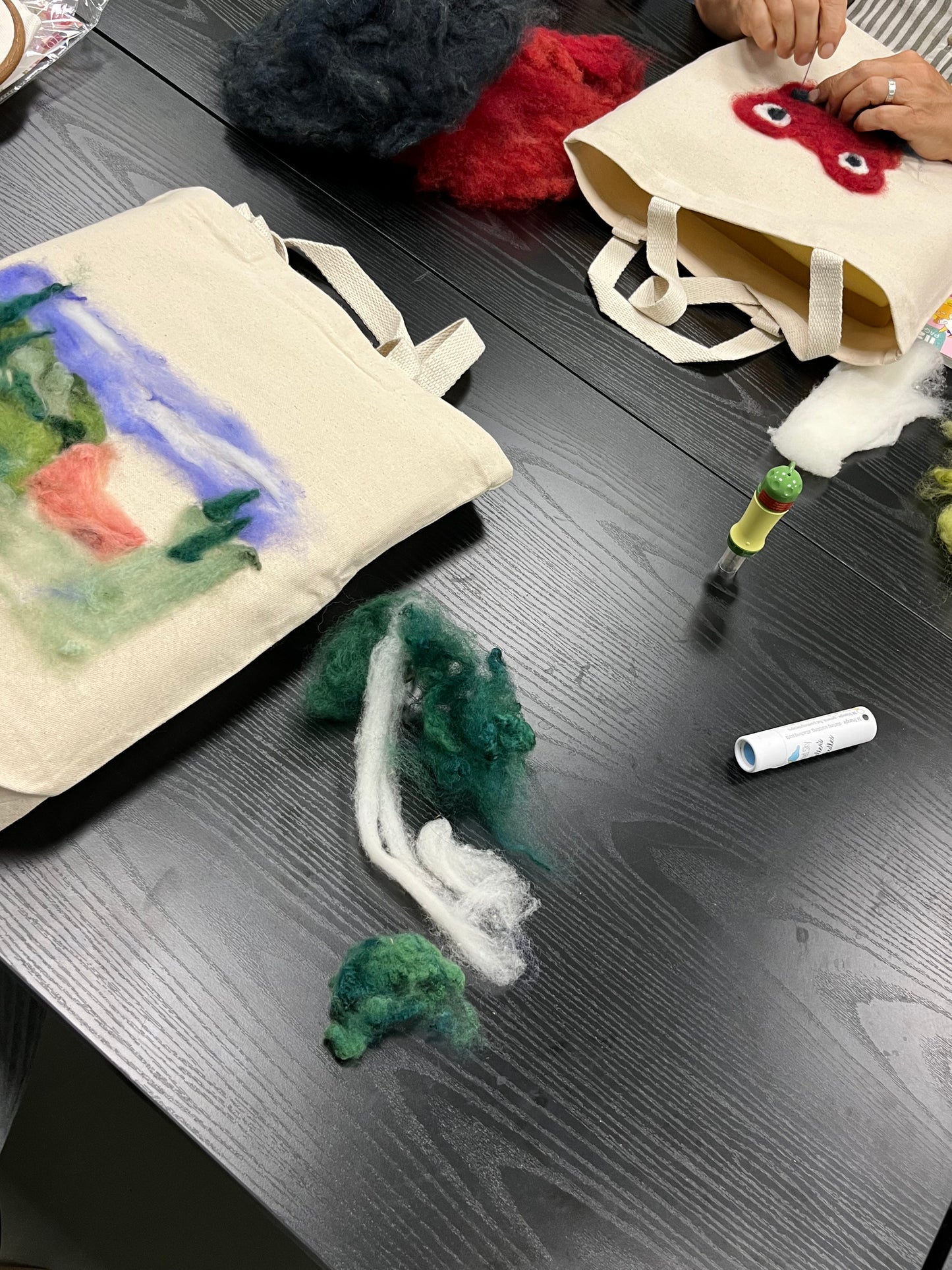 Needle Felting on Tote Bags