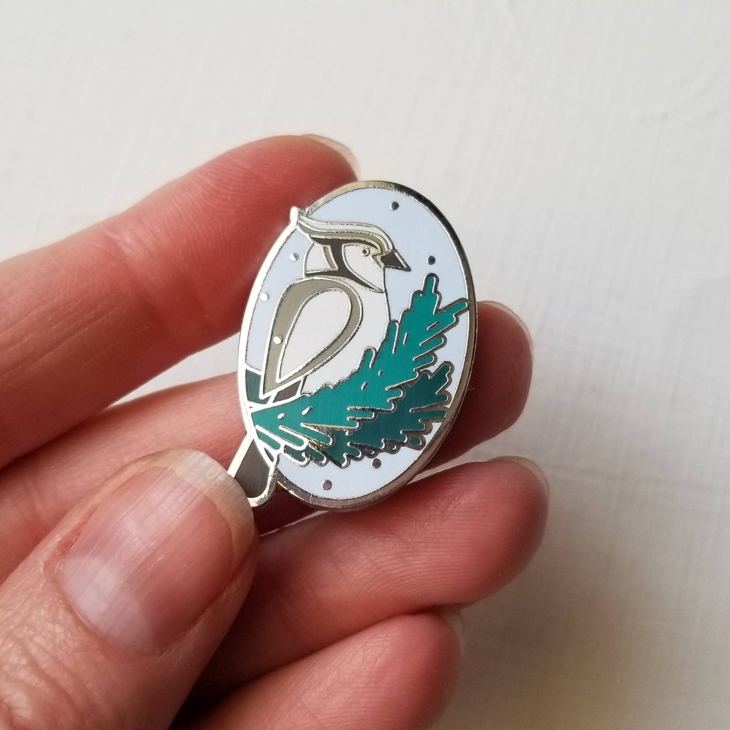 Winter Bird Enamel Needle Minder