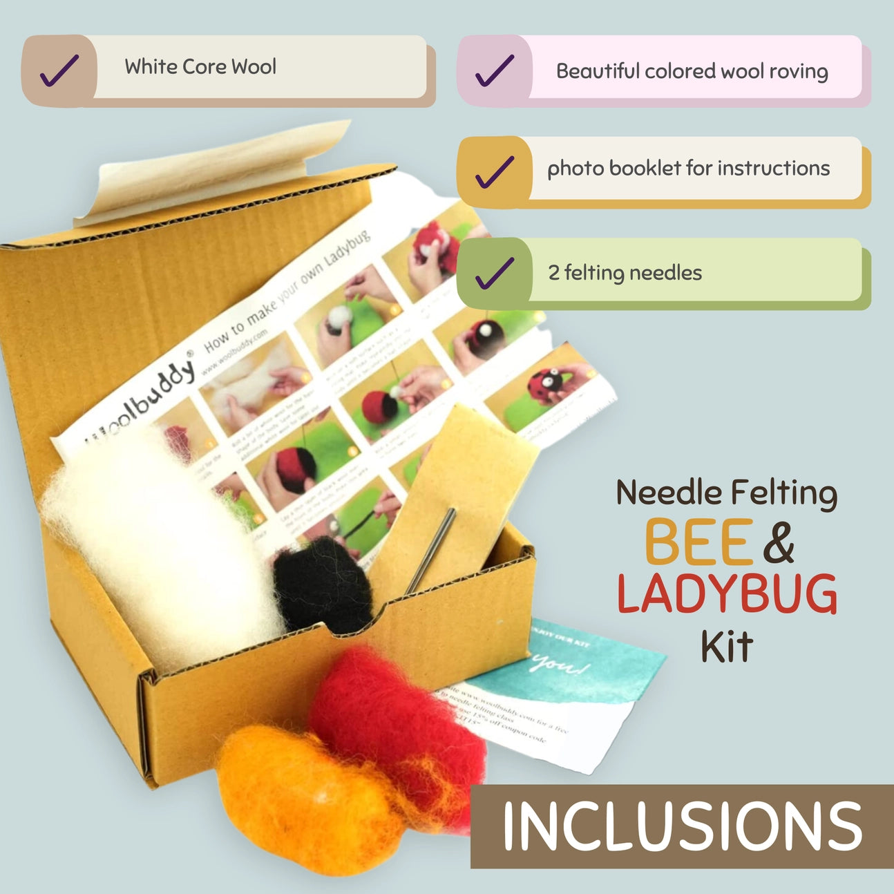 Needle Felting Bee and Ladybug Kit