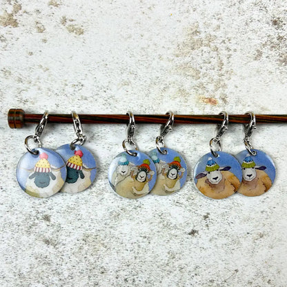 Happy Sheep Stitch Markers in a Tin