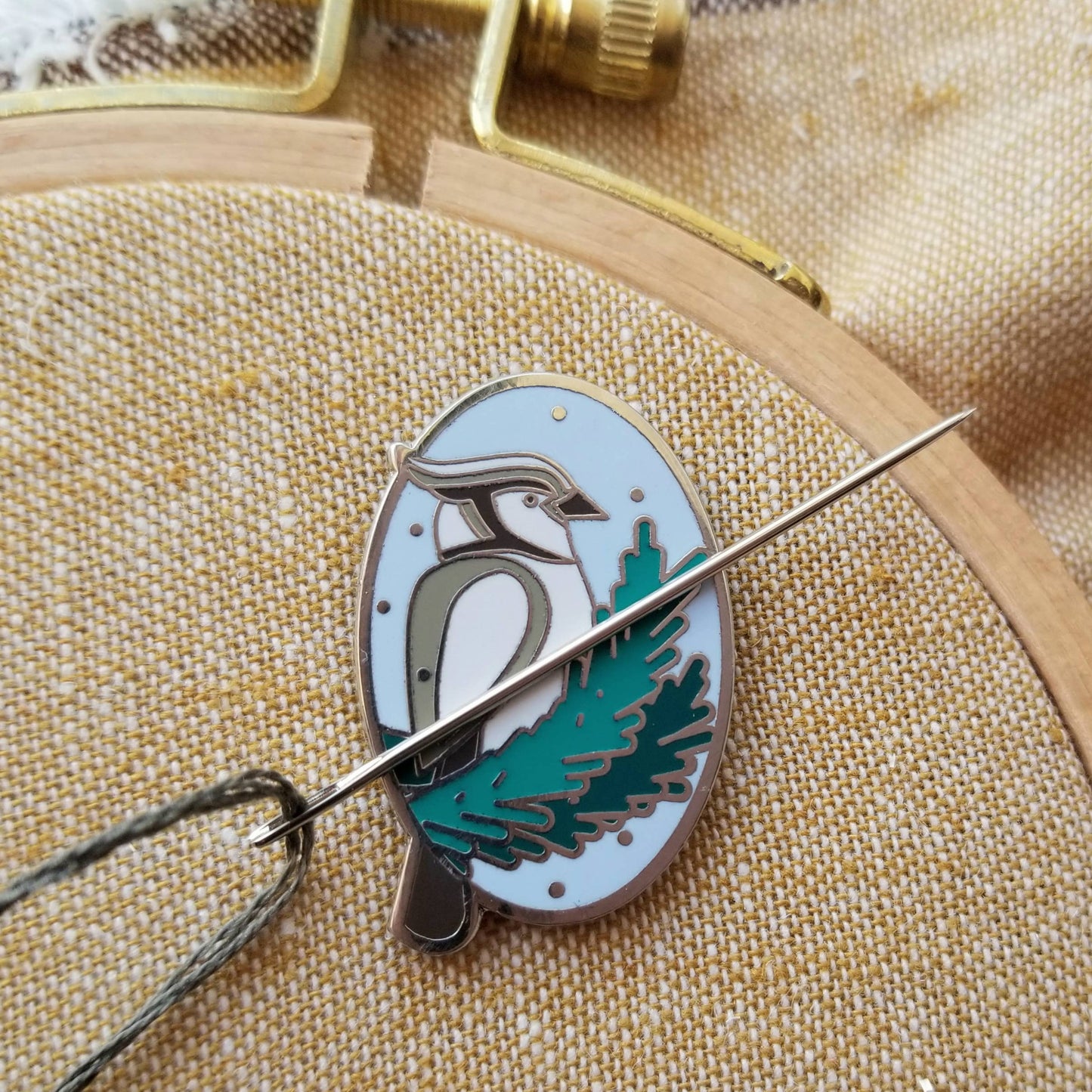 Winter Bird Enamel Needle Minder